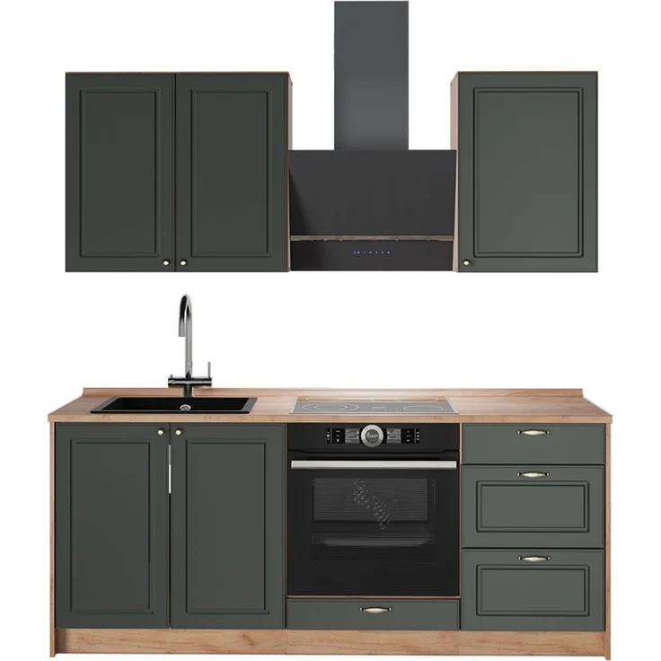 Singleküche Fame-Line Grün-Gold Landhaus/Goldkraft Eiche 190 cm, AP Eiche Vicco – Bild 1
