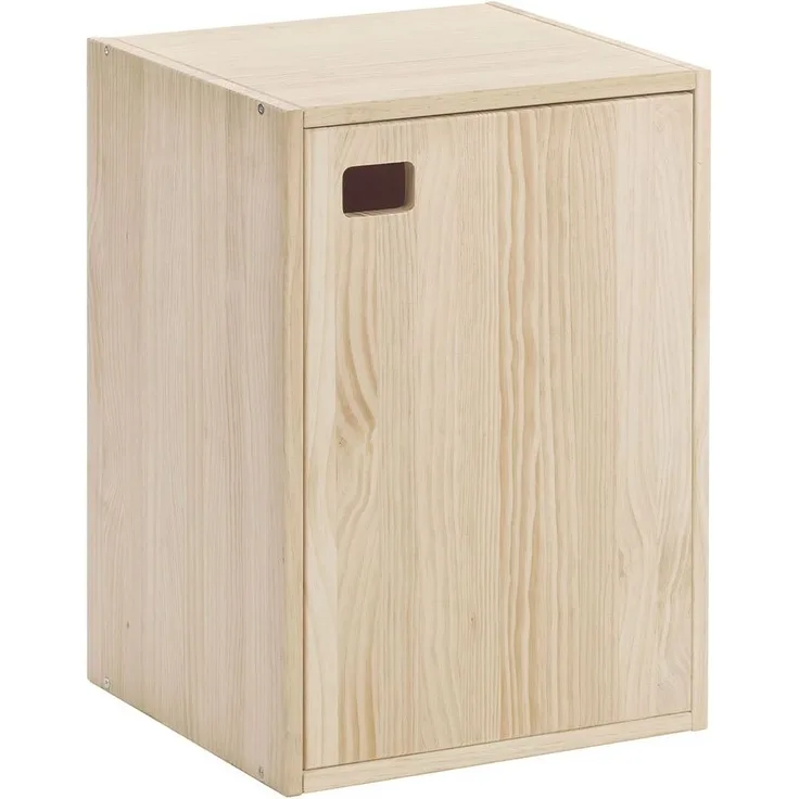 Calicosy Kommode aus massiver Kiefer mit einer Tür und einem höhenverstellbaren Einlegeboden - L37 x H53,5 cm - Helles Holz