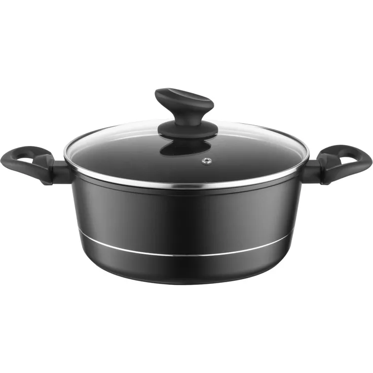 FLORINA Aluminium Topf (4 l) 24 cm I Kochtopf DELUX mit Glasdeckel I Messbecher & Antikratz-Beschichtung I Topf mit Induktionsboden I Geeignet für Induktionsherd, Gasherd und Elektroherd (Schwarz)