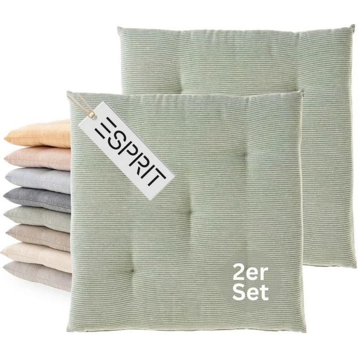 Esprit Stuhlkissen NEEDLESTRIPE Sitzkissen, 40 x 40 cm - 2er Set in Grün – Bild 1