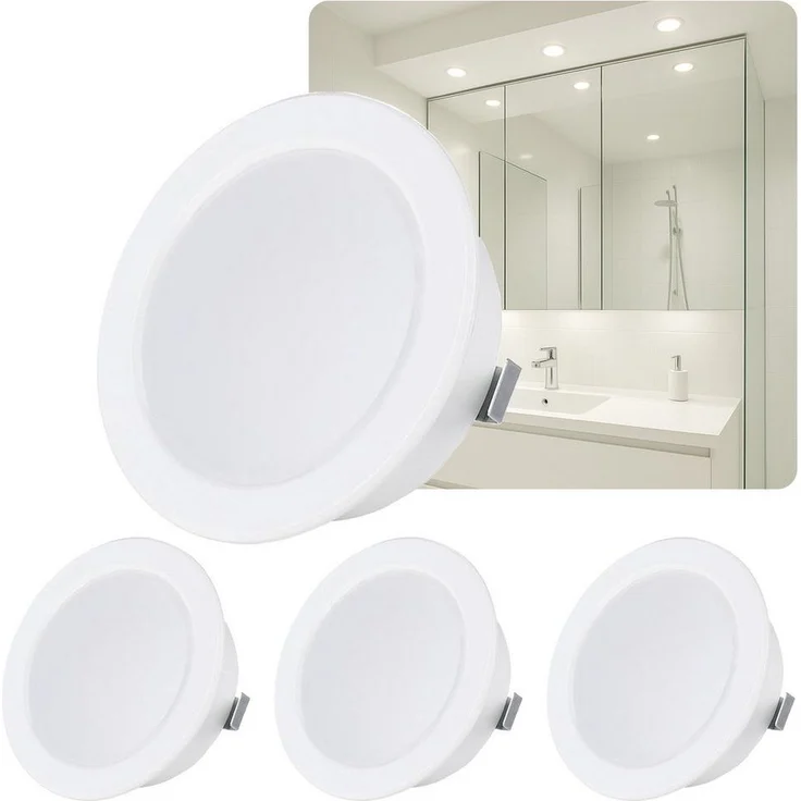 Sweet LED LED Einbaustrahler 4er Set 3,5 W Möbelleuchten IP44 weiß 12 V, spritzwassergeschützt, LED fest integriert, 6500K - kaltweiß, Vitrinenbeleuchtung, Möbeleinbaustrahler – Bild 5