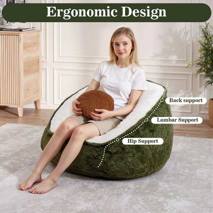 Insma Sitzsack Beanbag Sessel mit Kissen Loungesessel Bodensofa, mit Seitentasche für Wohnzimmer & Schlafzimmer 75x60x60cm – Bild 2