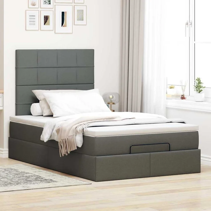 vidaXL Ottoman-Bett mit Matratze & LEDs Dunkelgrau 120x200 cm Stoff 3313997 – Bild 3