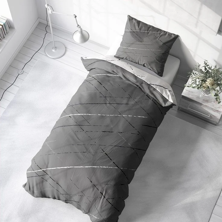 Visaggio Bettwäsche Hochwertige Polycotton Bettbezug in 6 Größen, Renforcé, 2 teilig, schlichtes Streifen Design mit Wendeseite, Beige, Grau und Grün – Bild 2