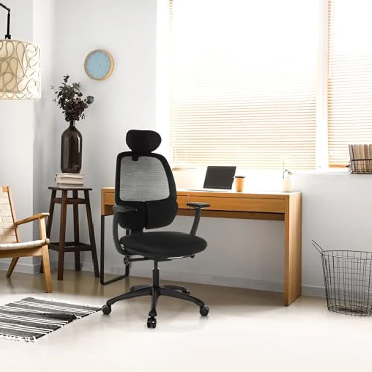 MID.YOU Mid.you Drehstuhl, Schwarz, Textil, mit Armlehnen und ergonomischer Rückenlehne, 66 cm, Bürostuhl – Bild 2