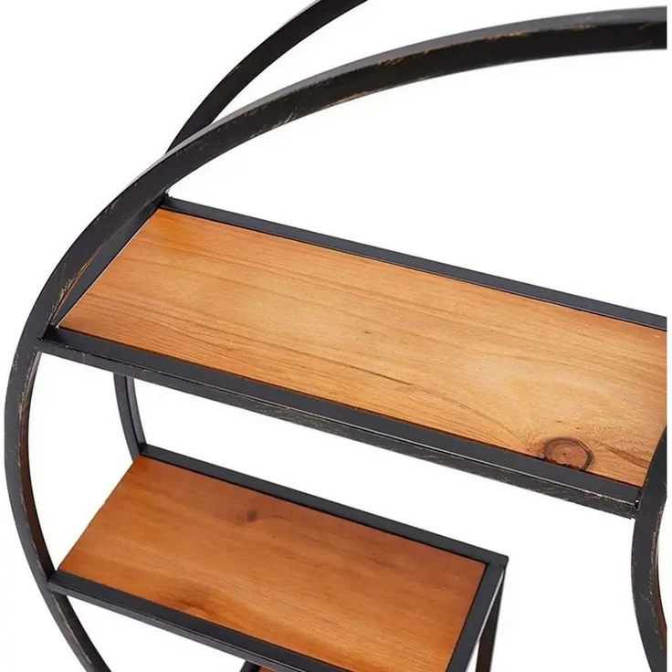 Divit Regal Wandregal rund Holz mit Metallrahmen und 6 Ablagen 68cm Durchmesser RE – Bild 3