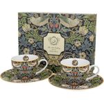 DUO ART GALLERY 2er-Set Espressotassen 90 ml STRAWBERRY THIEF BLUE mit Untertassen, New Bone China Porzellan