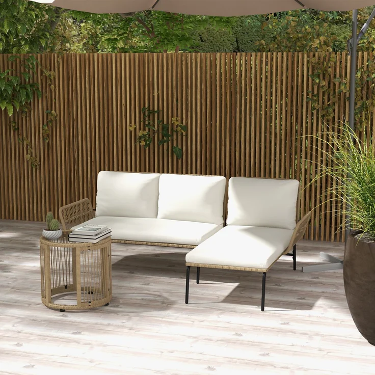 MELAYR, Gartensitzgrupp Loungemöbel-Set, PE Rattan, 122 x 79 x 75 cm, Natur + Cremweiß, Cremeweiß – Bild 3