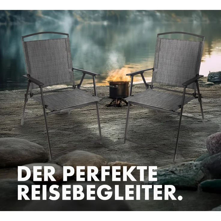 BRUBAKER Campingstuhl Bergamo - Camping Gartenstuhl - wetterfest und platzsparend (Balkonstuhl klappbar, 2 St), Klappstuhl für Garten, Terrasse und Balkon - Grau Meliert – Bild 7