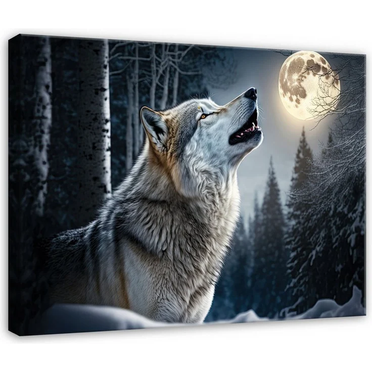 Wallarena Leinwandbild Wolf Wald - Schwarz - Modern - Wohnzimmer, Wolf, 40 x 30 x 2 cm – Bild 1