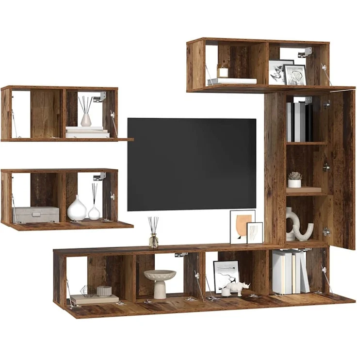 vidaXL TV-Schrankset Wandmontiert 6 pcs Altholz Holzwerkstoff 3393246 – Bild 3