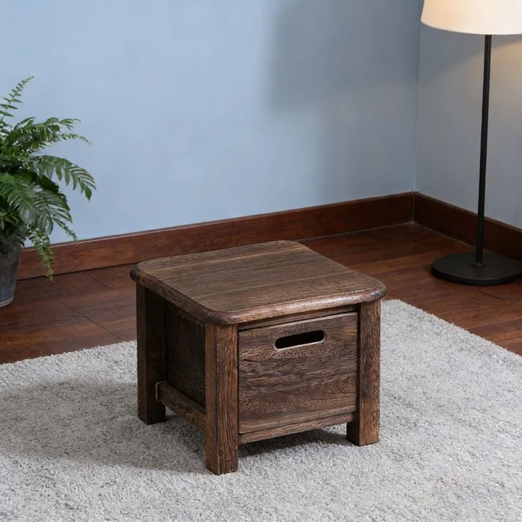 BlingBin Schuhbank Aus Massivholz mit Schublade, Eingangshocker Aufbewahrungsbank (1 Stück, 1-St, 30x30x25 cm), Ideal für Flur Und Wohnzimmer, Braun, 30cmx30cmx25cm – Bild 1