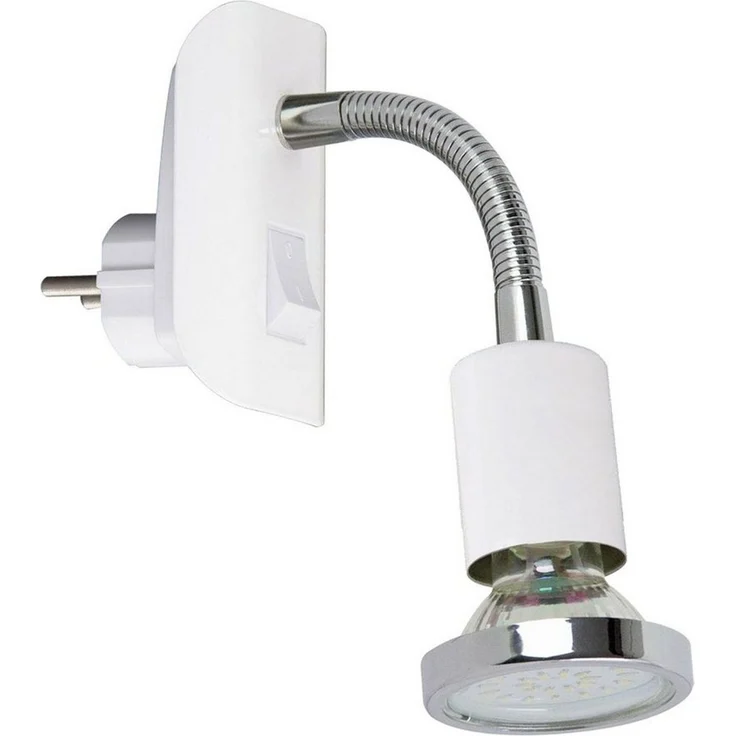 TRANGO LED Steckdosenleuchte, 11-056 Steckerleuchte in Weiß matt Steckerlicht *FLEXI* Nachtlicht inkl. je 1x GU10 3000K warmweiß LED Leuchtmittel Chrom Ring, ON/OFF Schalter Leselampe, Wandlampe, Küchenlampe – Bild 1