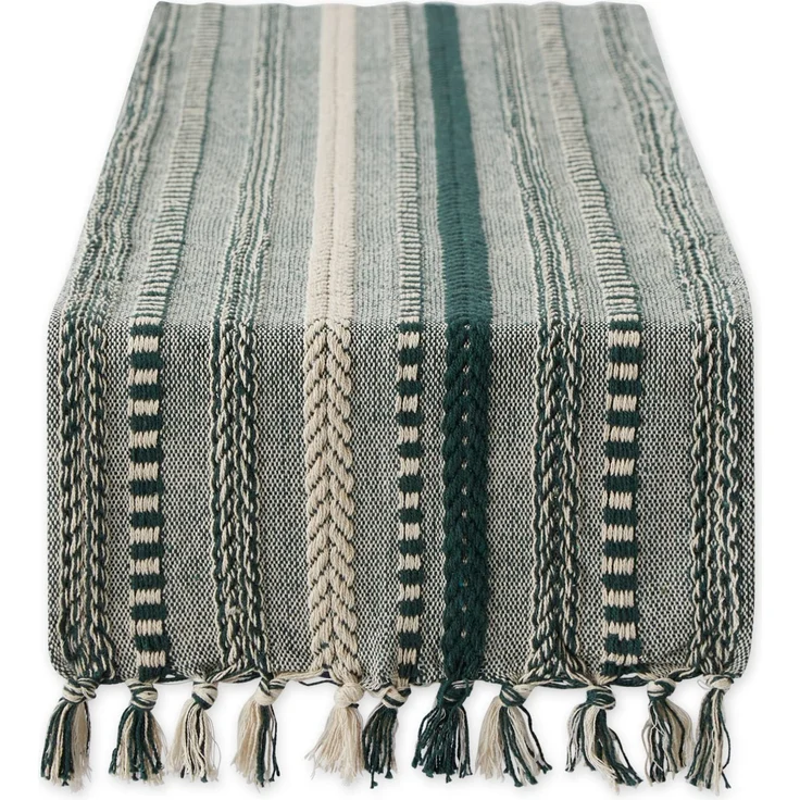DII Farmhouse Tischläufer-Kollektion, geflochten, gestreift, 38,1x183,2 cm (15x77, Fransen im Lieferumfang enthalten), Dunkelgrün