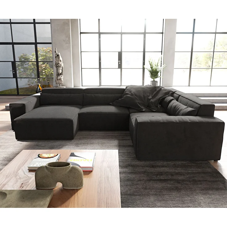 Wohnlandschaft Sirpio 300x210 cm Mikrofaser Schwarz Recamiere variabel – Bild 2