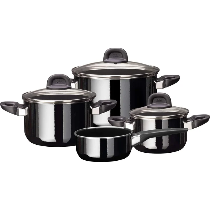 Silit Modesto Line Topfset Induktion 4-teilig, Kochtopf Set mit Glasdeckel, Silargan Funktionskeramik, Induktions Töpfe Set nickelfrei, schwarz – Bild 1