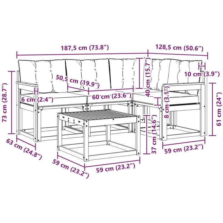vidaXL Outdoor-Sofagarnitur mit Kissen 5 pcs Weiß und Schwarz 3389446 – Bild 9