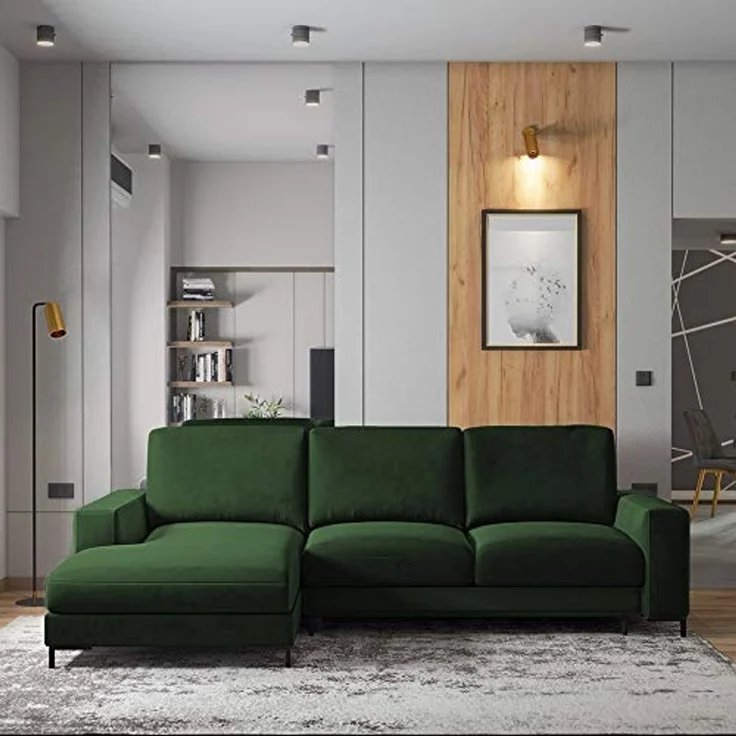 Selsey Mokpeo - Ecksofa mit Schlaffunktion, Bettkasten und schwarzen Füßen, 244 cm breit (Veloursbezug Flaschengrün, Ottomane Links) – Bild 2