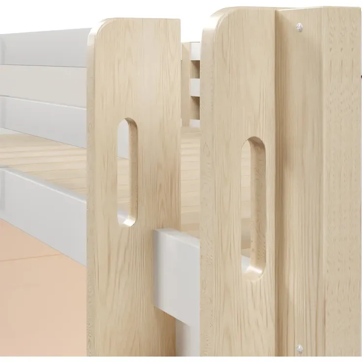 Hochbett mit RGB LED-Streifen, Lattenrost, Kleiderschrank, Trittleiter, Regal und Rausfallschutz, 140x200 cm, Kinderbett, Kiefer – Bild 10