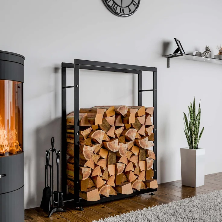 DELUKE® Kaminholzregal innen Metall SATLO - für Feuerholz Brennholzregal innen Kaminholzständer Kaminholzhalter Feuerholzregal InnenSchwarz, 25x80x150cm – Bild 3