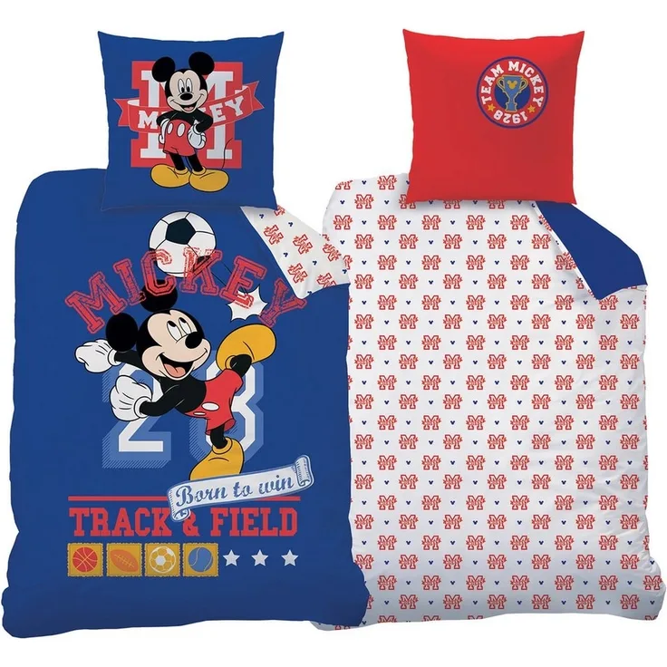 Mickey Mouse Fuball Bettwsche Linon / Renforce, blau rot