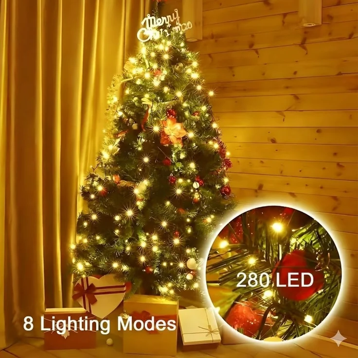 Montegoni LED-Lichterkette 2m 280 LEDs Christbaumbeleuchtung mit Ring, 8 Stränge, 8 Modi, weihnachtsbaumbeleuchtung IP65 Wetterfest, Memory und Timer Funktion – Bild 2