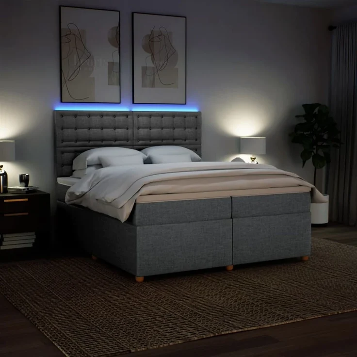vidaXL Boxspringbett mit Matratze Hellgrau 200x200 cm Stoff 3293701 – Bild 5