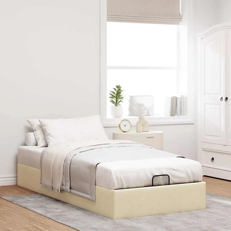 vidaXL Ottoman-Bett ohne Matratze Creme 90x200 cm Stoff 3310852 – Bild 1