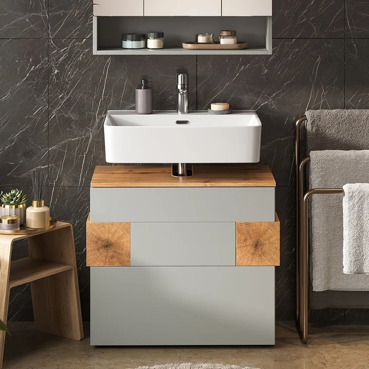 Waschbeckenunterschrank Eden Grau/Artisan 70 x 64.5 cm mit 2 Schubladen Vicco – Bild 3