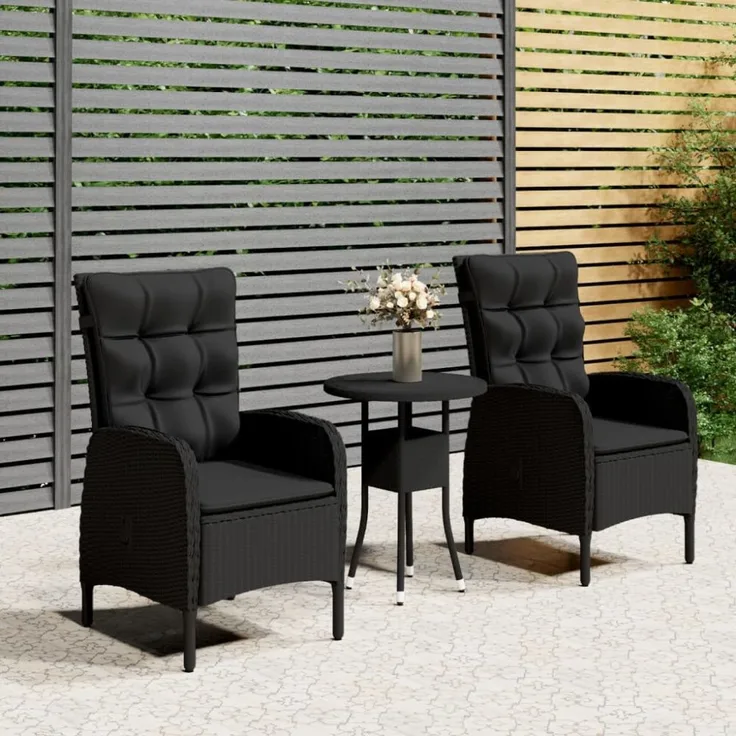 vidaXL 3-tlg. Garten-Bistro-Set Poly Rattan Schwarz 3058544
