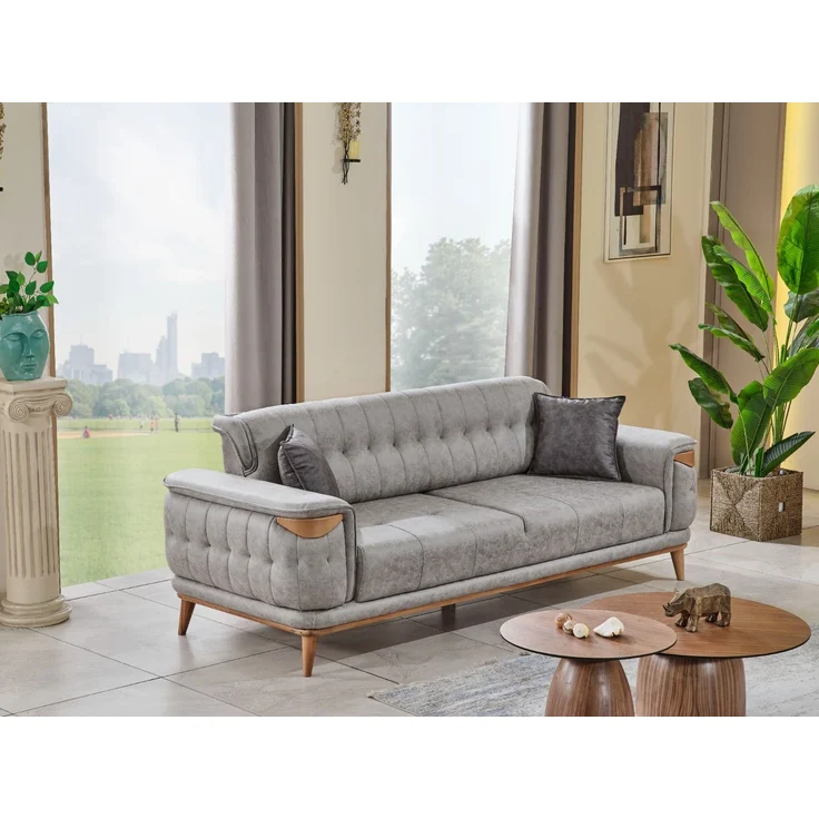 Sitzgruppe/Sofa Set - Wohnzimmergarnitur "Liliandra" 3+3+1-Hellgrau – Bild 5