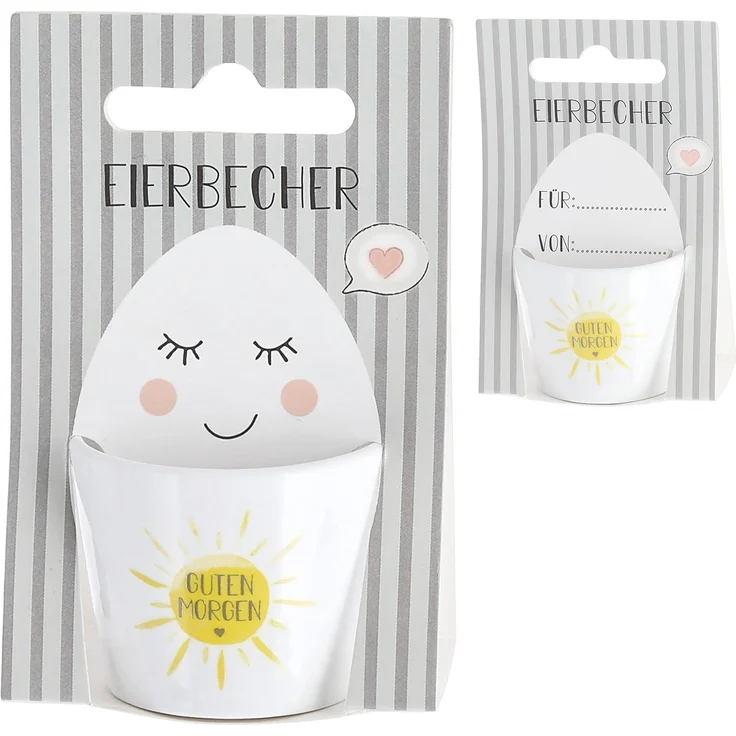 CEPEWA Eierbecher Eierbecher 4er Set 4 Motive Porzellan weiß 5x4cm Eierhalter Sprüche – Bild 5
