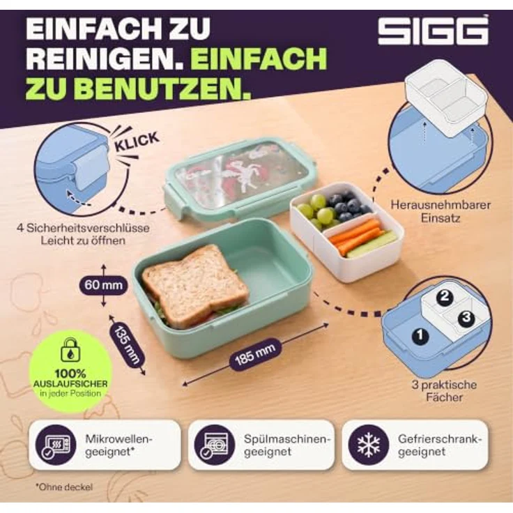 SIGG - NIMO Kids Set - Innenschale & Auslaufsichere Snackbox - Mikrowellen- & Spülmaschinengeeignet - BPA-frei - Leicht - Für Schule, Kita & Freizeit - 800ML – Bild 3