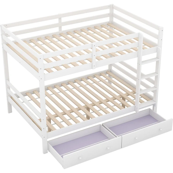 Etagenbett 140x200 cm mit Stauraumschubladen, hohem Sicherheitsgeländer, platzsparend, Treppe,Hochbett für Kinderzimmer, robust und langlebig,weiß – Bild 10