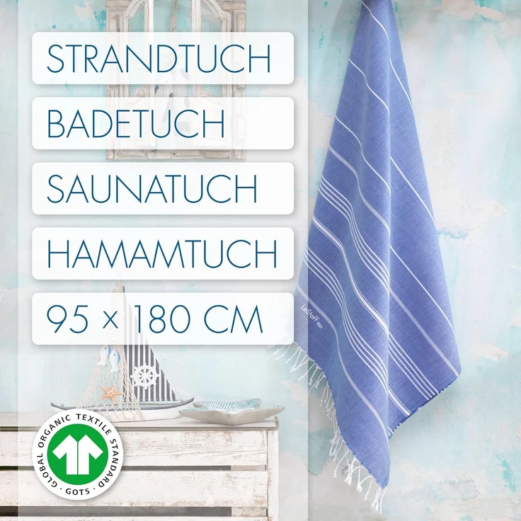 LeStoff Premium Hamamtuch - Vielseitig, Nachhaltig, Saugstark & Schnelltrocknend - 100% Bio-Baumwolle - Strand, Bade, Dusch, Yoga, Spa & Reise-Tuch (95x180 cm, Sky Blue) – Bild 2