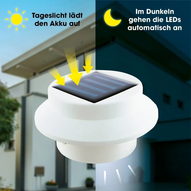 EASYmaxx Solar-Leuchte für Dachrinne 3er-Set | mit Tageslichtsensor, kabellos [weiß] – Bild 4