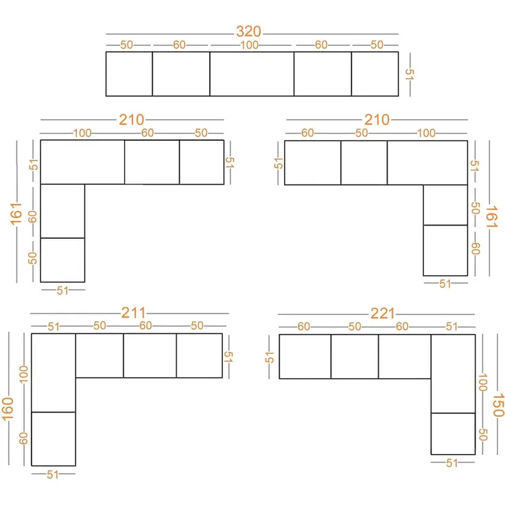 Marmex Möbel Tres Set-U/N Hohes offenes Schranksystem, geräumige Einbauschränke, Eckkleiderschrank-Sets mit Regalen und Kleiderstangen, laminierte Spanplatte, graubeige cashmere 260/101x246x51 cm – Bild 8