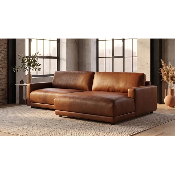 KAWOLA Sofa MARLIN Ecksofa Lederfaserstoff cognac Longchair rechts 80 x 168 x 262 cm – Bild 1