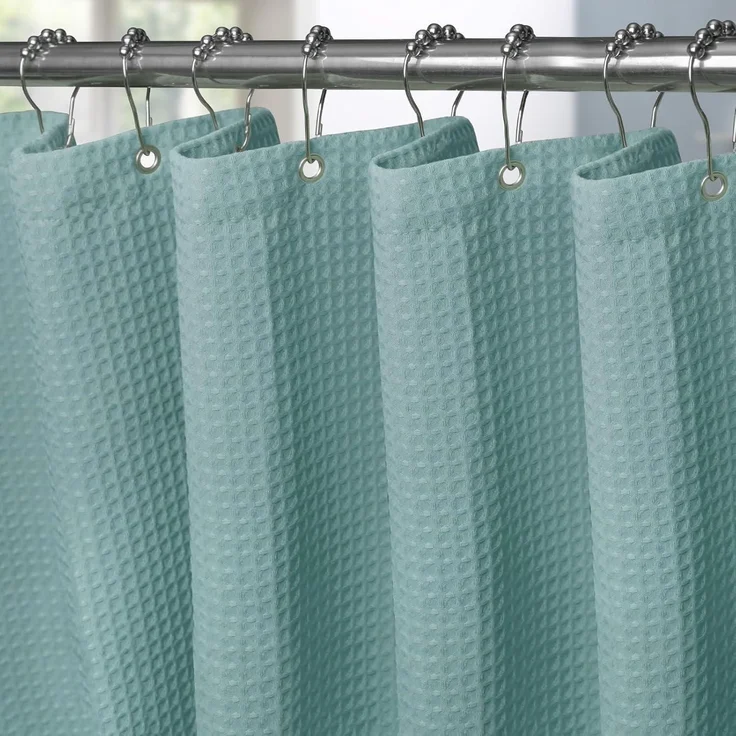 Waffel Duschvorhang Textil Stoff Türkis 182x92cm Set Anti Schimmel Wasserdicht – Bild 1