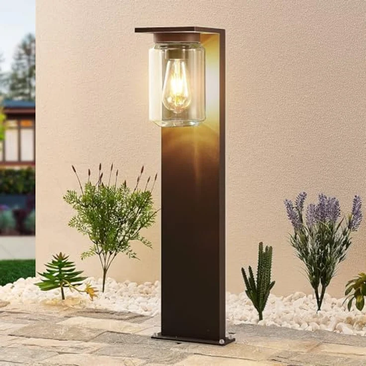 Lucande Außenleuchte Semka, spritzwassergeschützte Wegeleuchte in Schwarz aus Aluminium, 1-flammig E27, IP54 – Bild 2