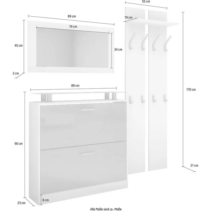 borchardt Möbel Garderoben-Set Finn, (Set, 3-St), mit Glasablage – Bild 2