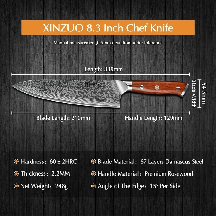 21cm Damaskus Chefmesser 67 Schichten Kochmesser Fleisch Fisch Gemüse Gyuto – Bild 3