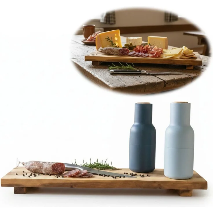 LS-LebenStil Servierbrett XL Vesperbrett 53cm Akazie Schneidebrett Serviertablett auf Füßen, Akazienholz, (FSC Zertifiziert - Standfüße Serviertablett Serviertisch Tischpodest, 1-St, Deko-Tablett Holzbrett Herd Abdeckplatte Vesperbrett Käsebrett Suhi),...