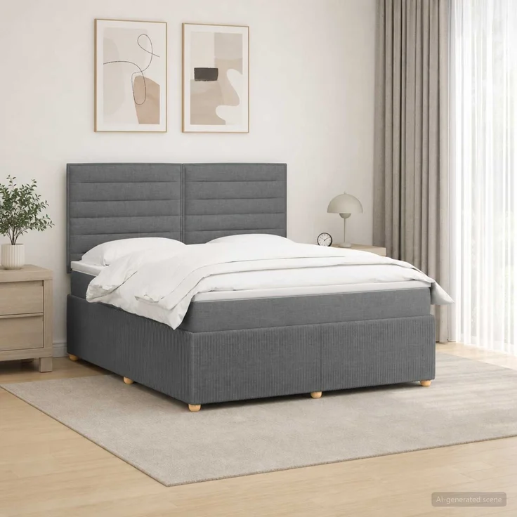 vidaXL LED Boxspringbett mit Matratze Dunkelgrau 180 x 200 cm Stoff 3455910 – Bild 4