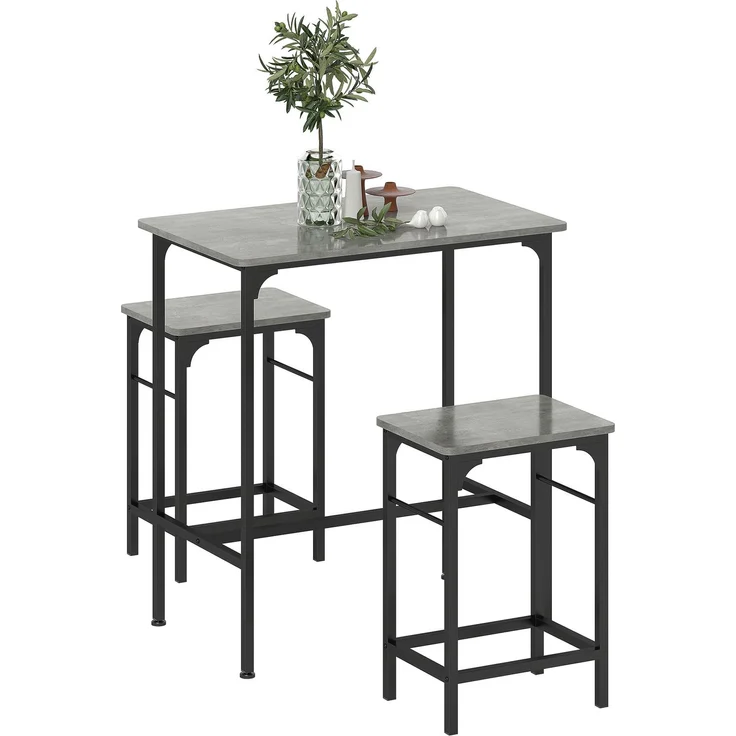 MELAYR, Bartisch Set Bartisch mit Barhocker-Set Esstisch mit 2 Stühlen mit Rutschfestem Fußpolster Grau, 80 x 50 x 87 cm – Bild 1
