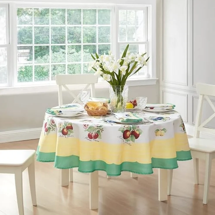 Elrene Home Fashions Villeroy & Boch French Garden Fleurence Esstischdecke, Flecken- und wasserabweisend, 178x178 cm, rund – Bild 2