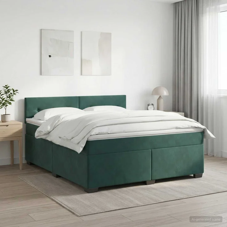 vidaXL Boxspringbett mit Matratze Dunkelgrün 160 x 200 cm Samt 3450749 – Bild 1