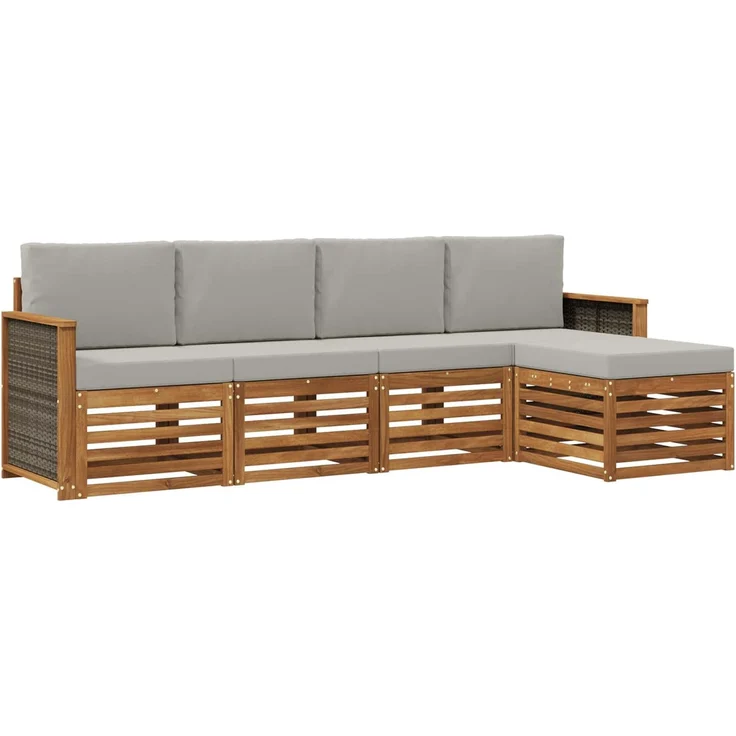 vidaXL Outdoor-Sofagarnitur 5 stk. 5-Sitzer Natur und Hellgrau 3384227 – Bild 2