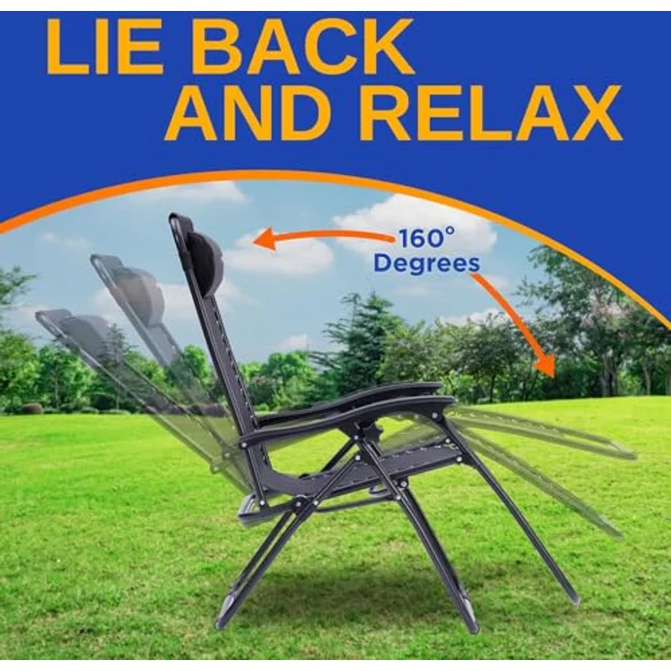 SereneLife Liegestuhl, Gartenliege Klappbar, Strandliege Verstellbar mit Seitentisch, Kopfkissen & Getränkehalter, Sonnenstuhl für Balkon, Garten, Terrasse & Camping, Deckchair 2 Personen Schwarz – Bild 5
