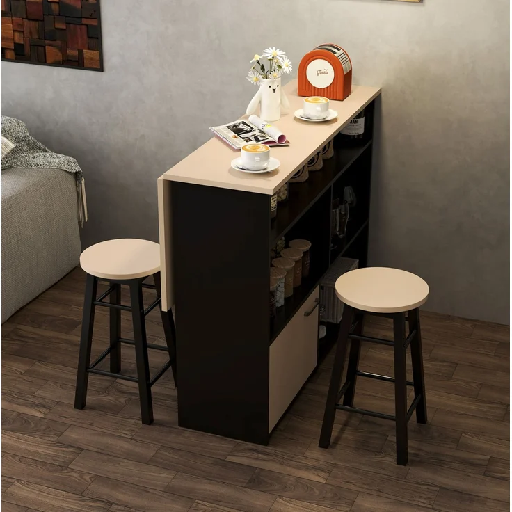 3-teiliges Bartisch-Set, klappbar mit Stauraum, 116x70x89,5 cm, Schwarz – Bild 2